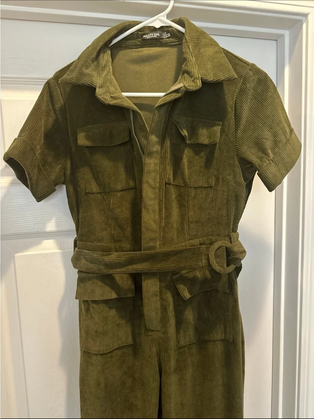 Nasty Gal Olive Utility Short-Sleeve Jumpsuit with Belt - Picture 3 of 6